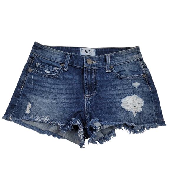 Paige Daryn Whiskering Distressed  Frayed Hem Denim Jean Women's Shorts 24 - Picture 1 of 5